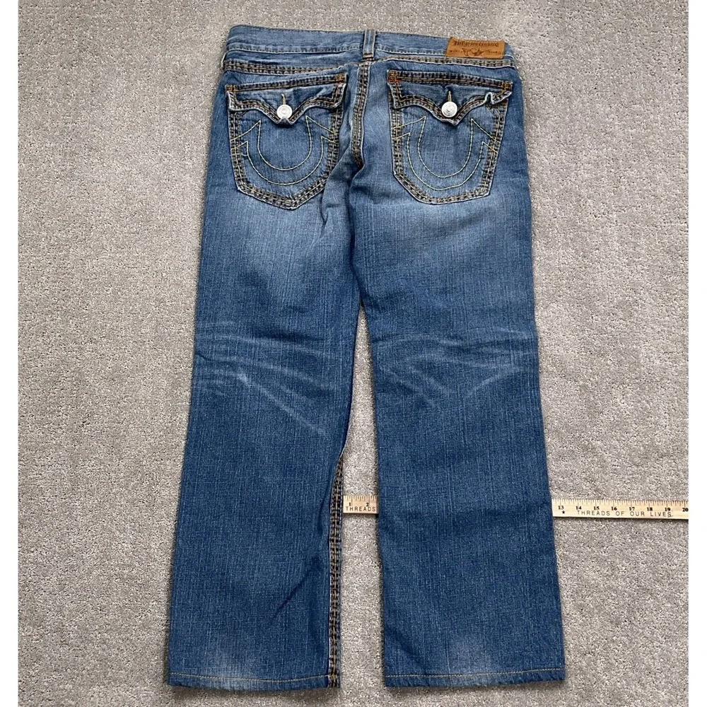True Religion‎ Jeans Men 38W 32L Blue Distressed Denim Orange Stitching USA
